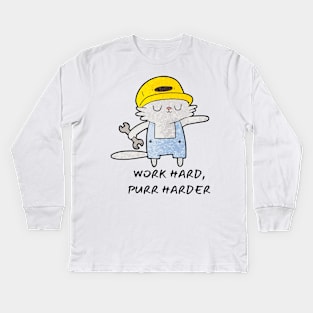 Work Hard Purr Harder Kids Long Sleeve T-Shirt